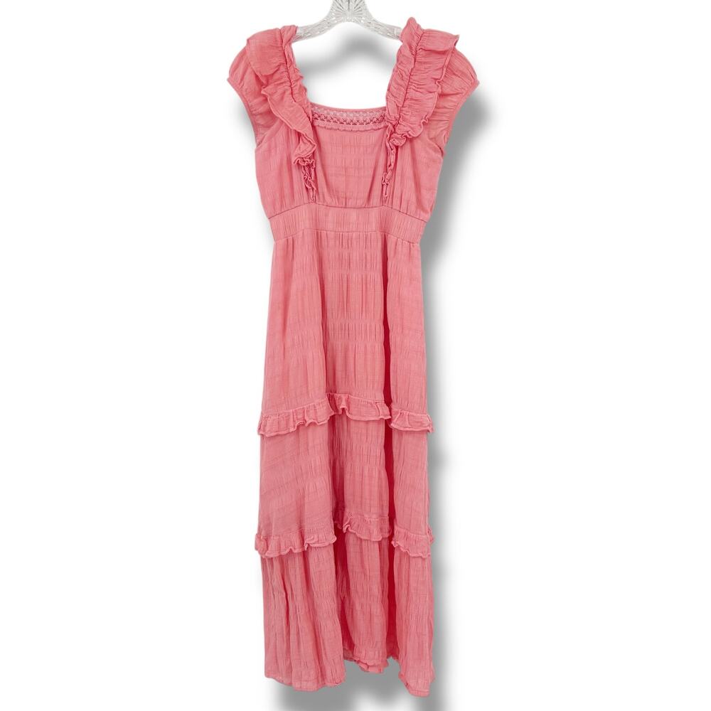 Betsey Johnson Lovely Layers Maxi Dress Pink Tiered Ruffle Cotton Womens Size S - Picture 3 of 13